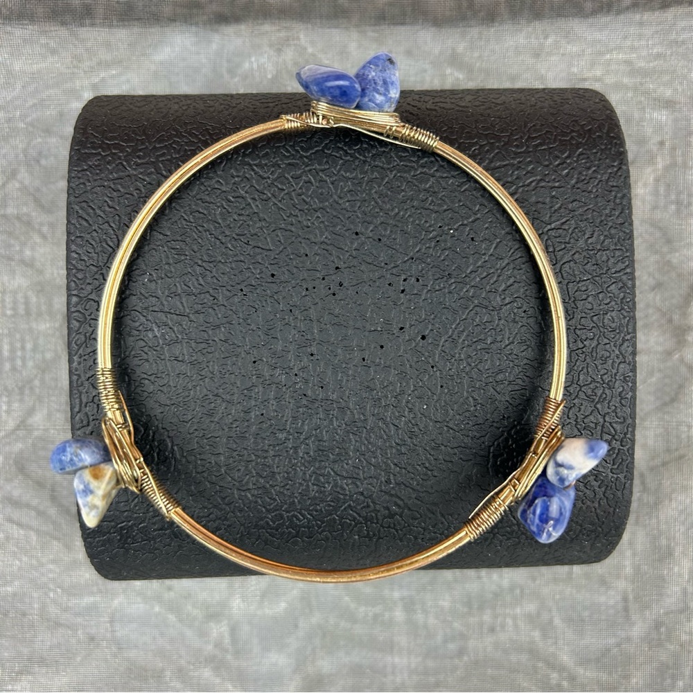 NEW - Hawaiian Jewelry Design Wire Wrapped Gold & Natural Stone Bangle Bracelet